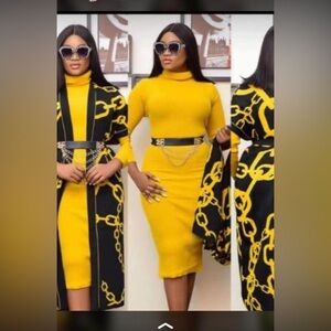Brand new two pieces winter yellow dress set .